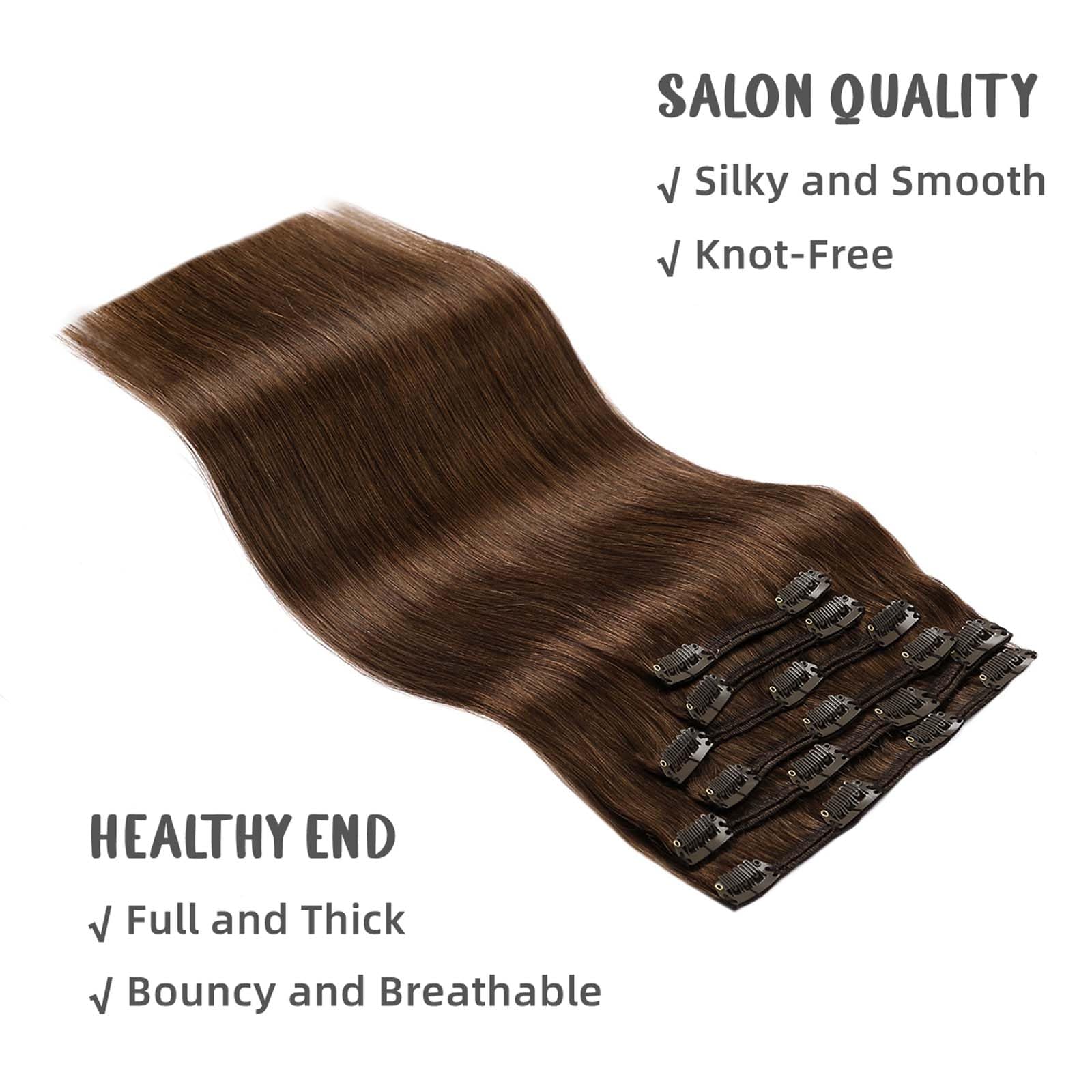VINBAO Extension Clip Capelli Veri #4 Castano Cioccolato Extension Capelli Veri Clip, 55cm Remy Umani Naturali Capelli Extension con Clip 120g Lisci Estensioni Dei Capelli 6pcs (#C4, 22")