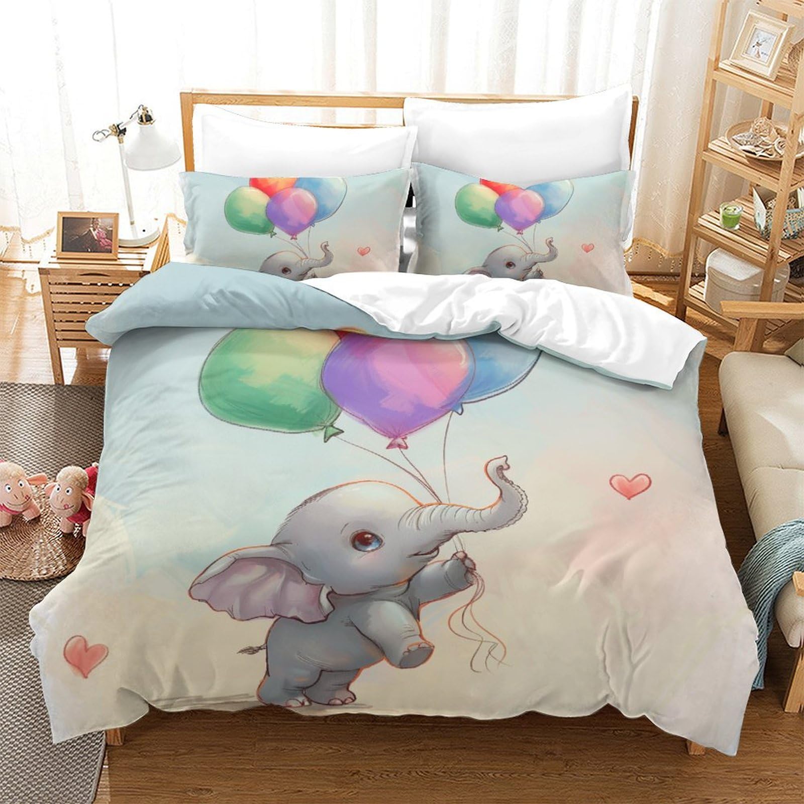 Parure de lit respirante et anti-froissement imprimé éléphants