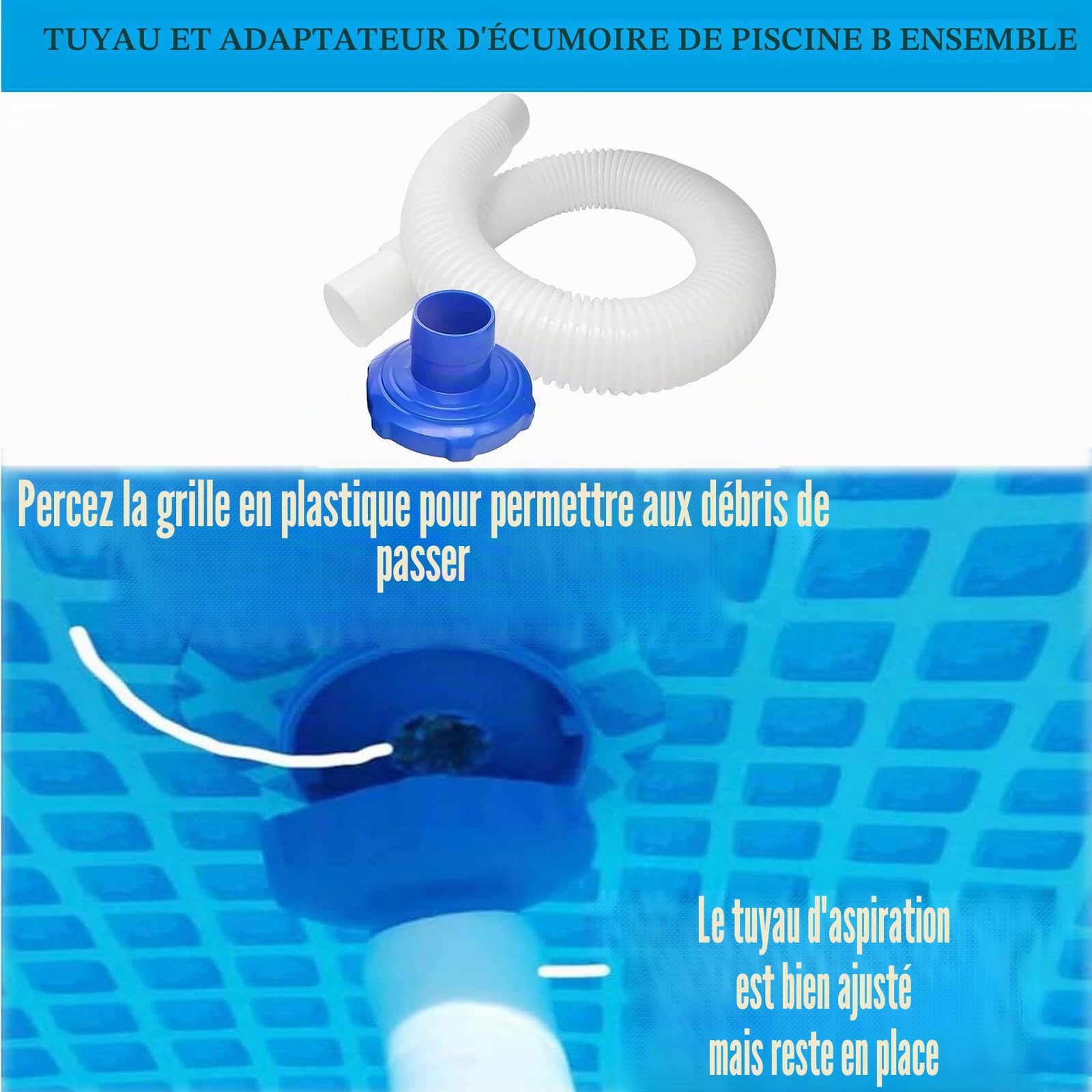 Adaptateur et Tuyau pour Skimmer de Piscine, 70cm 1.5in In-tex 25016 Tuyau et Adaptateur pour écumoire de Piscine Kits D'écumoire pour Piscines Hors Sol pour In-tex Best-way