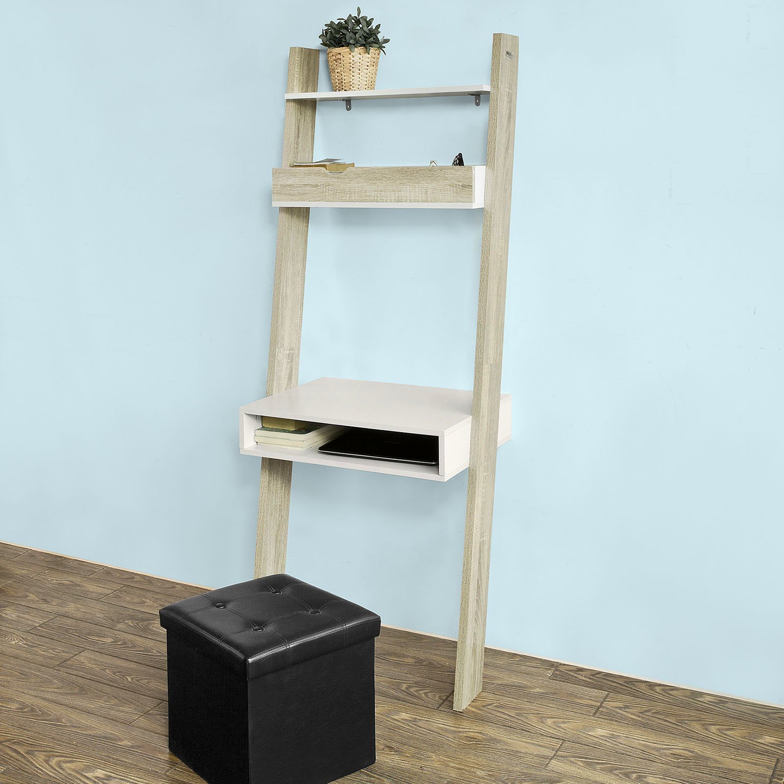 SoBuy FRG111-WN-Libreria da parete con ripiani, dimensioni ca. 65x176x40 cm, Bianco/Naturale