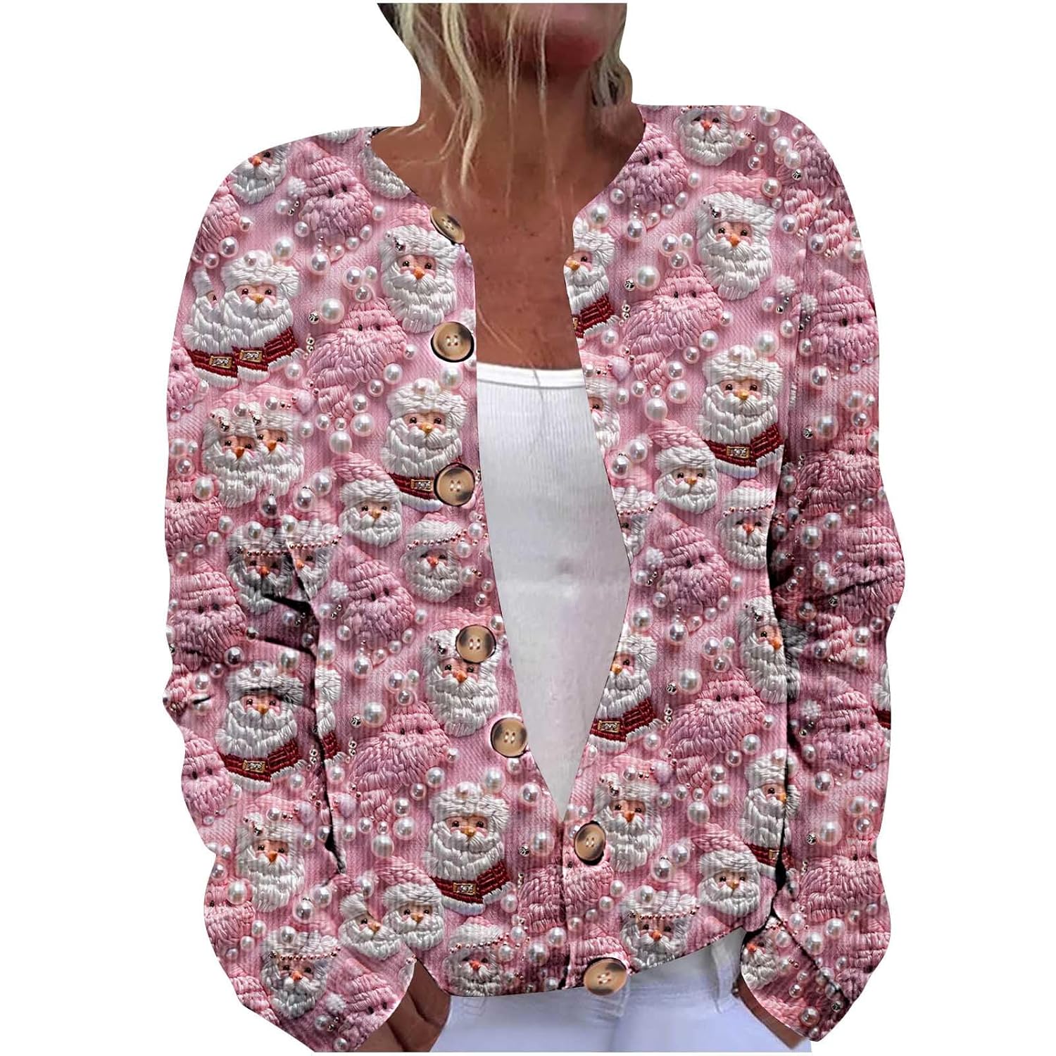 Ugly Christmas Sweater Cardigan for Women Open Front Button Down Knit Sweater Tops Xmas Theme Fashion Outfits