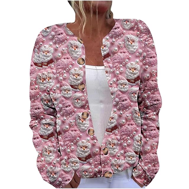Ugly Christmas Sweater Cardigan for Women Open Front Button Down Knit Sweater Tops Xmas Theme Fashion Outfits