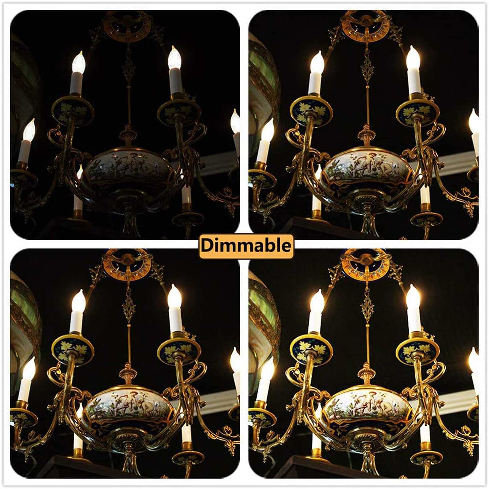 E12 Bombilla LED para candelabro 6 W regulable, equivalente a 60 W bombillas LED 2700 K blanco cálido 600 lúmenes punta de llama bombilla de araña de filamento LED base de candelabro E12 paquete de 10
