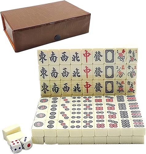 Miniatura 5 de Mahjong Set chino Mah Jong Game Travel Mini Mahjong Set para niños, familias y adultos, 149 piezas