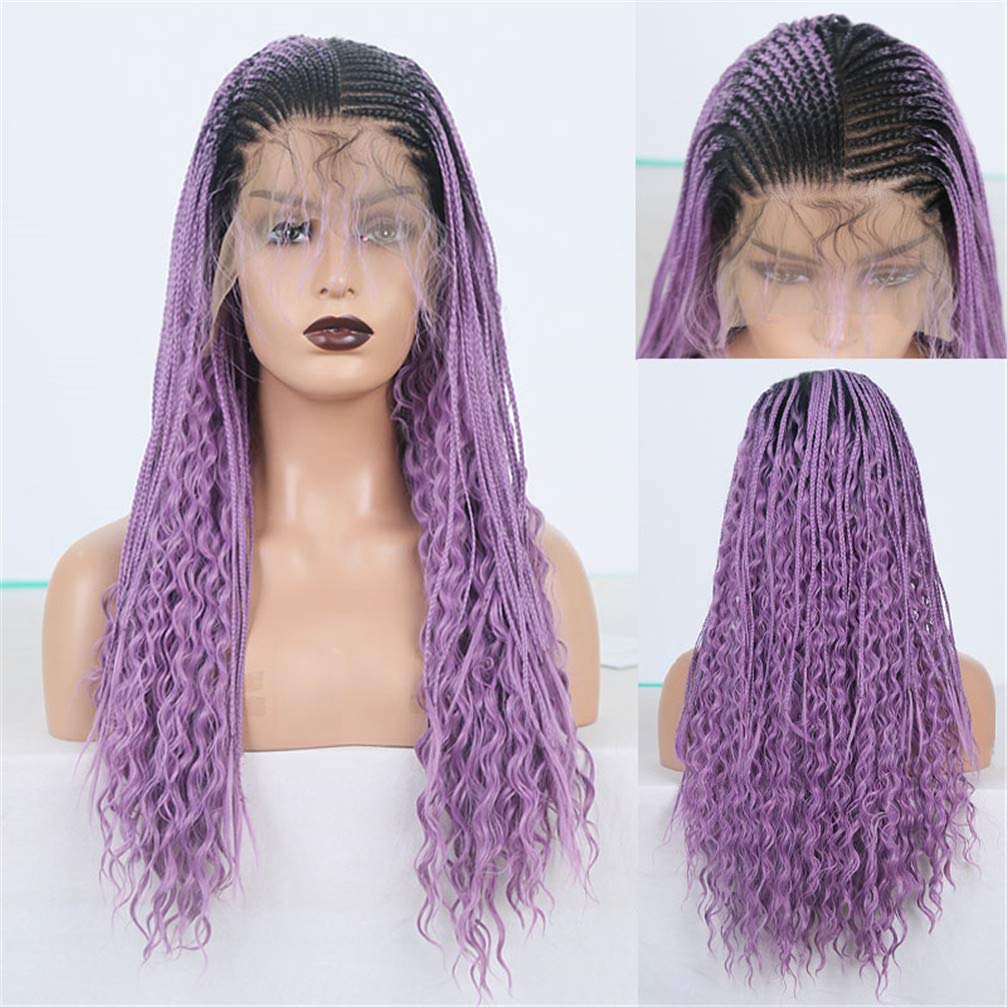 Perruque avant de lacet fibre haute température tresse noire femme 20 po