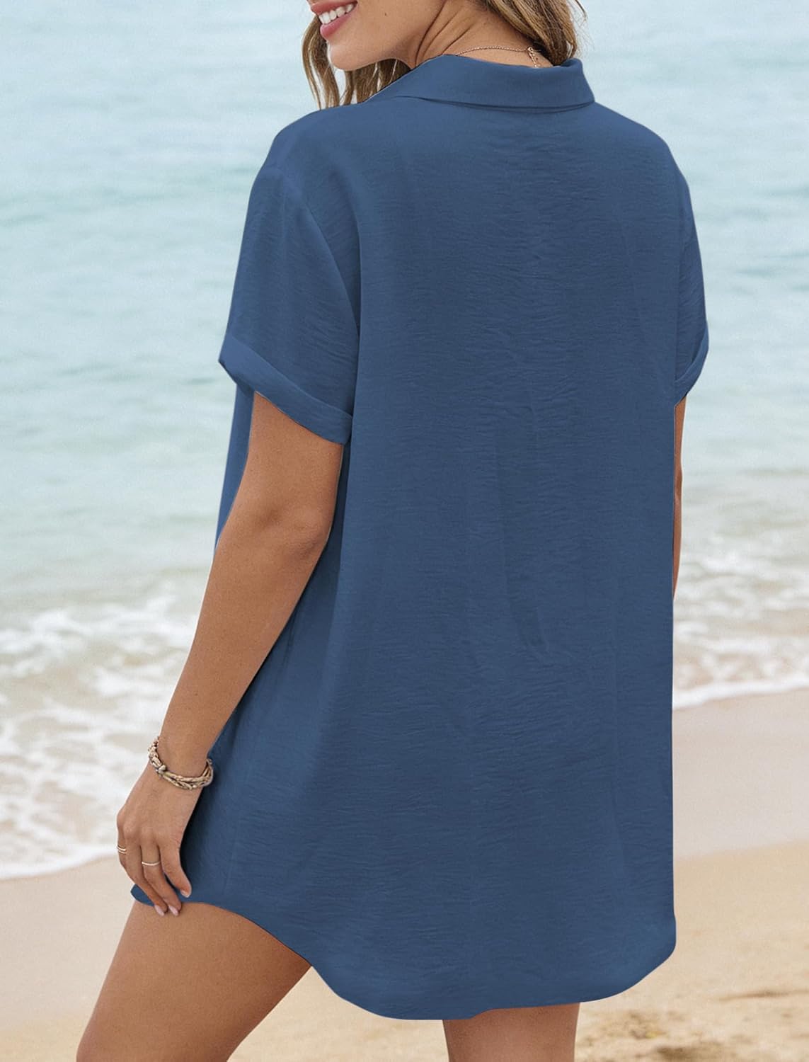 Women Button Down Swimsuit Coverup Beach Shirt Dress for Vacation
