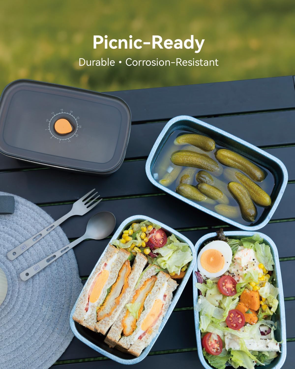 Metal Lunch Box – Lightweight Leakproof Titanium Lunch Container with Fork & Spoon, 1000ml (Titanium Blue)