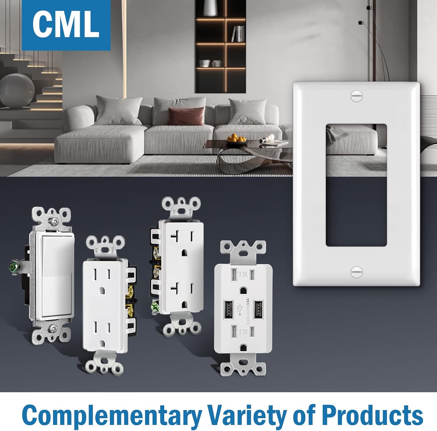 CML Decorator Wall Plates, 100 Pack Electrical Outlet Receptacle Covers, 1-Gang Switch Plates, Standard Size 2.76” x 4.5”, Impact Resistant, UL Listed, White, Gloss Finish, Contractor Pack