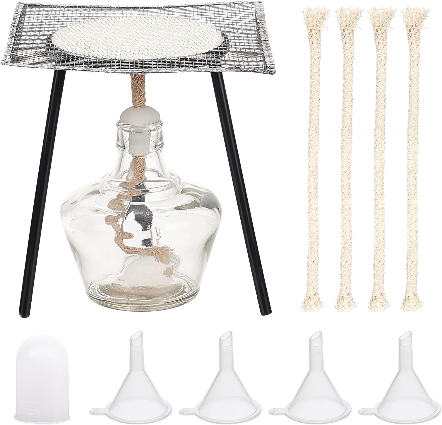 OLYCRAFT 12PCS Glass Alcohol Lamp Set Lab Alcohol Burner Lamp 150ml Glass Alcohol Lamp and Stand Kit Including Alcohol lamp, Tripod, Pad, Cord and Funnel Hopper Burner Lab Equipment