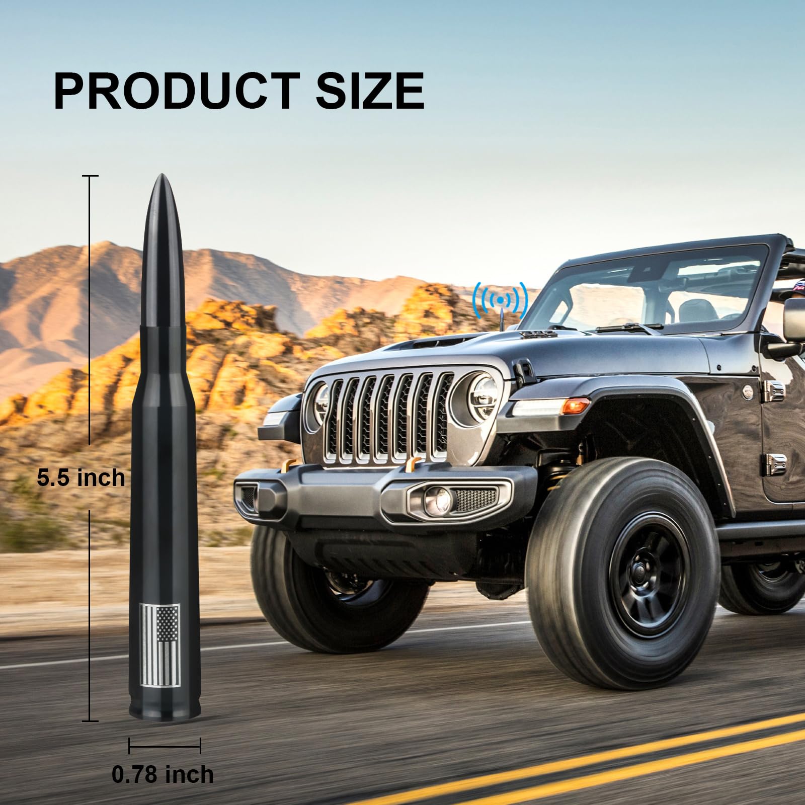 Car Truck Bullet Antenna 50 Cal Bullet Antenna Radio Accessories Universal Replacement for GMC Sierra 1500 Chevy Dodge Ram Silverado 1500 2500 3500 Ford F150 F250 F350 Car Truck Decoration (Black)