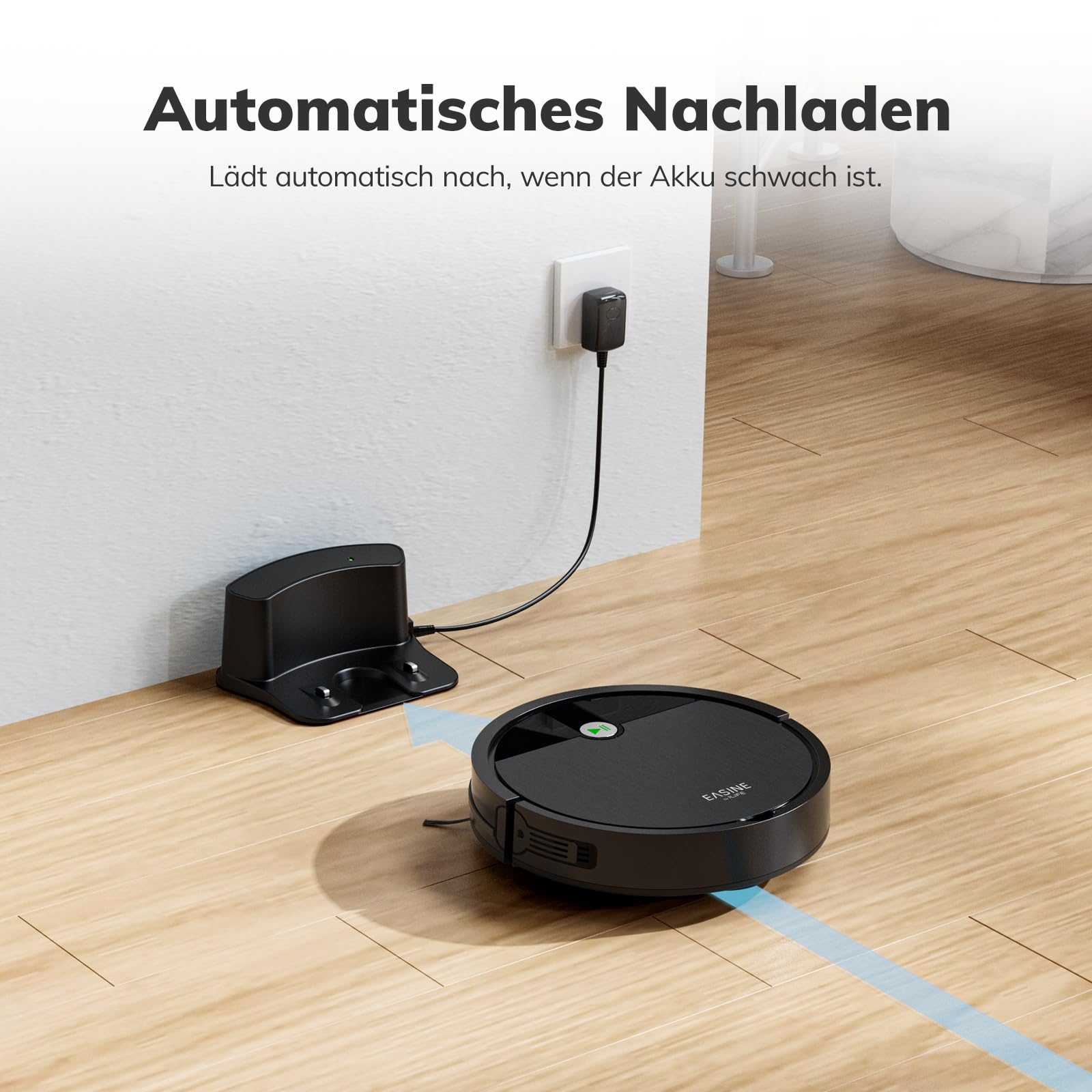 Saugroboter, Bürstenloses Design Staubsauger Roboter, Starkes Saugen, Selbstladend, Fernbedienung, Flach, Geeignet für Tierhaare & Hartböden, E3