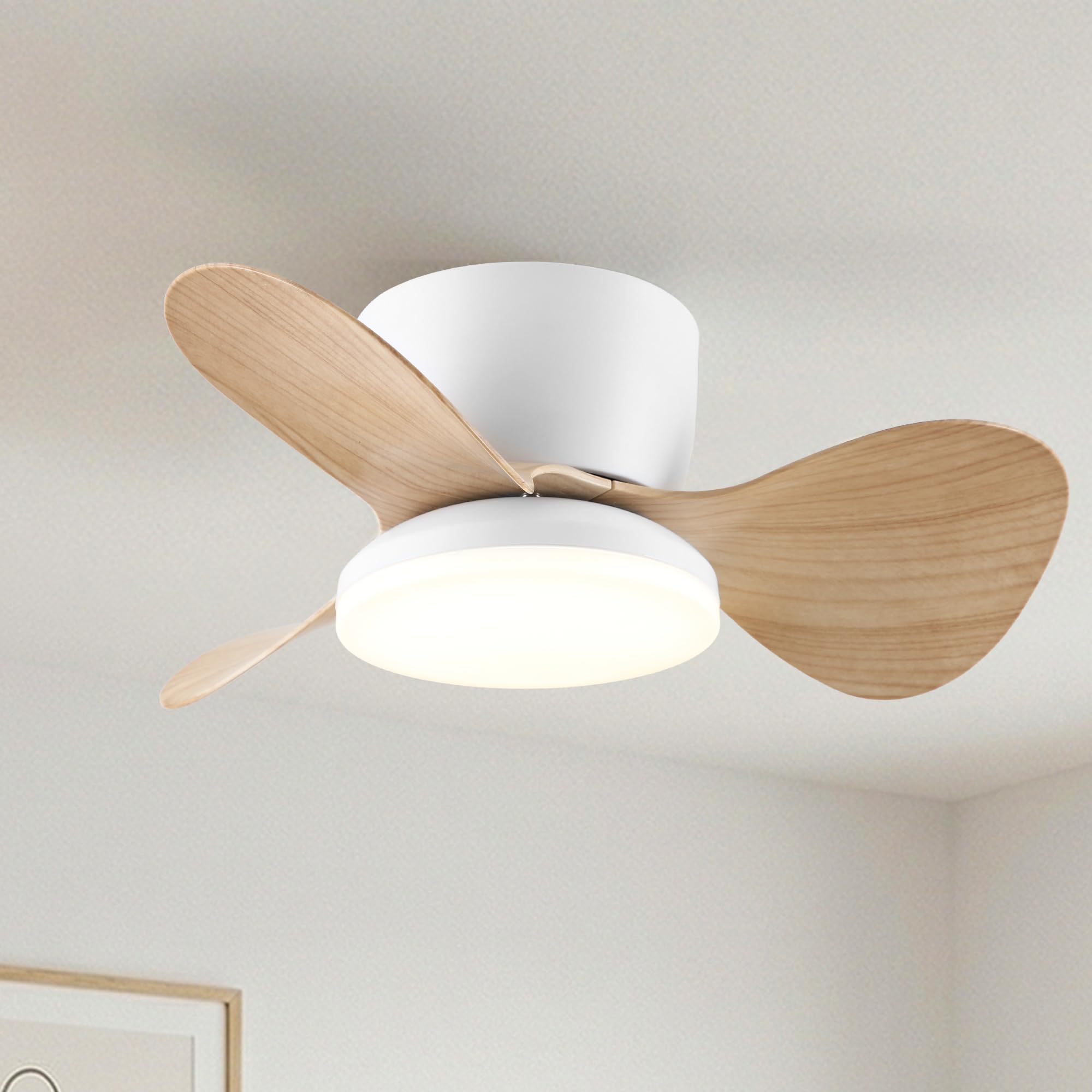 Parrot Uncle Ceiling Fan with Light, 61 cm, 6 Speeds, 3 Colour Temperatures, Timer, Remote Control, Summer/Winter Function, Wood, for Bedroom