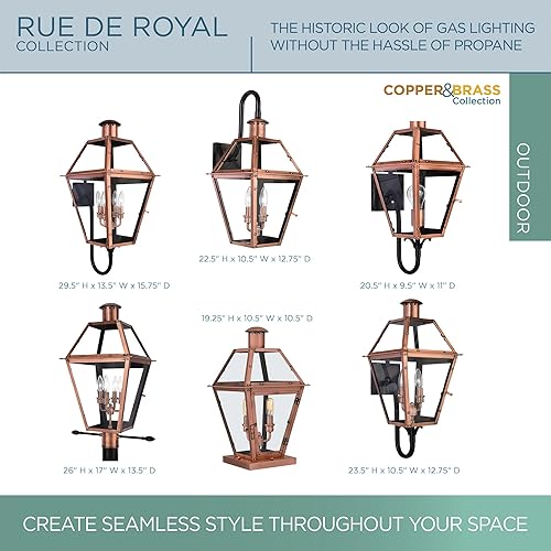 Miniatura 5 de Quoizel RO8311AC Rue De Royal Charleston - Farol de cobre con iluminación exterior antigua, cristal templado transparente, 2 luces, 120 vatios