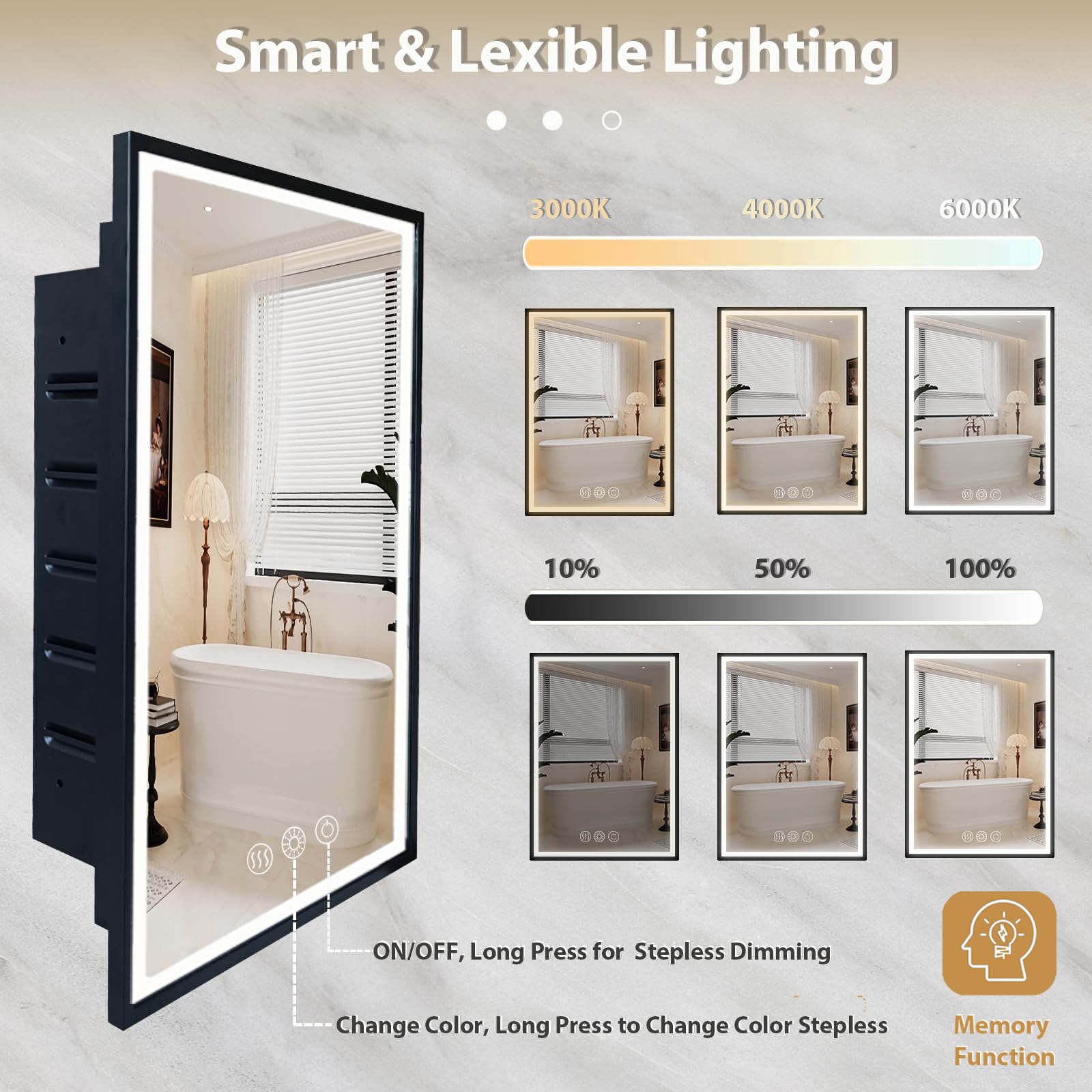 Armoire à pharmacie LED avec lumière 50,8 x 66 cm