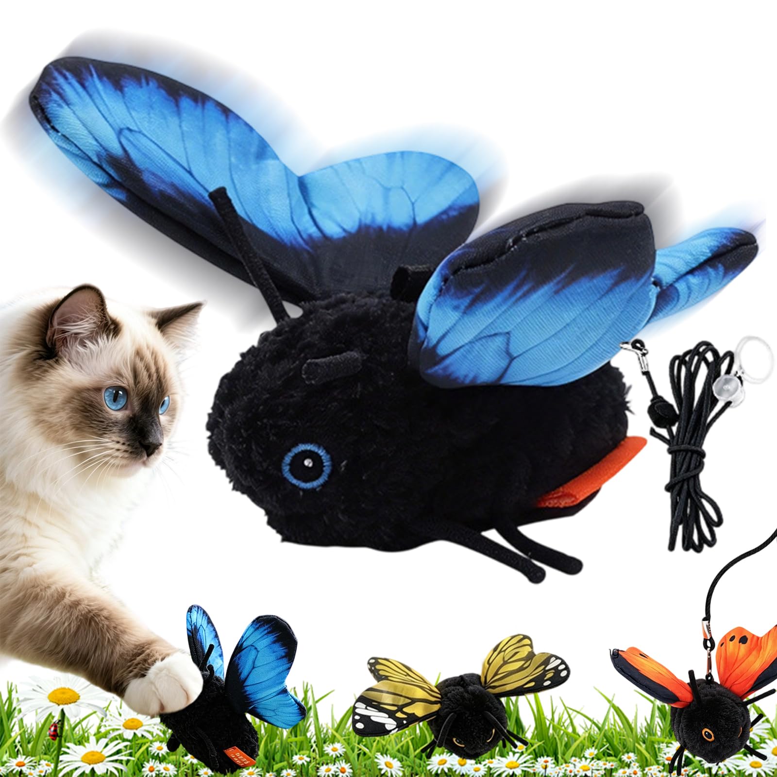 Smart Sensing Flapping Butterfly Toy Interactive Cat, Motion-Activated Interactive Cat Toy with Catnip, Rechargeable Plush Flapping Butterfly for Kittens Chase Bite Chew，Blue