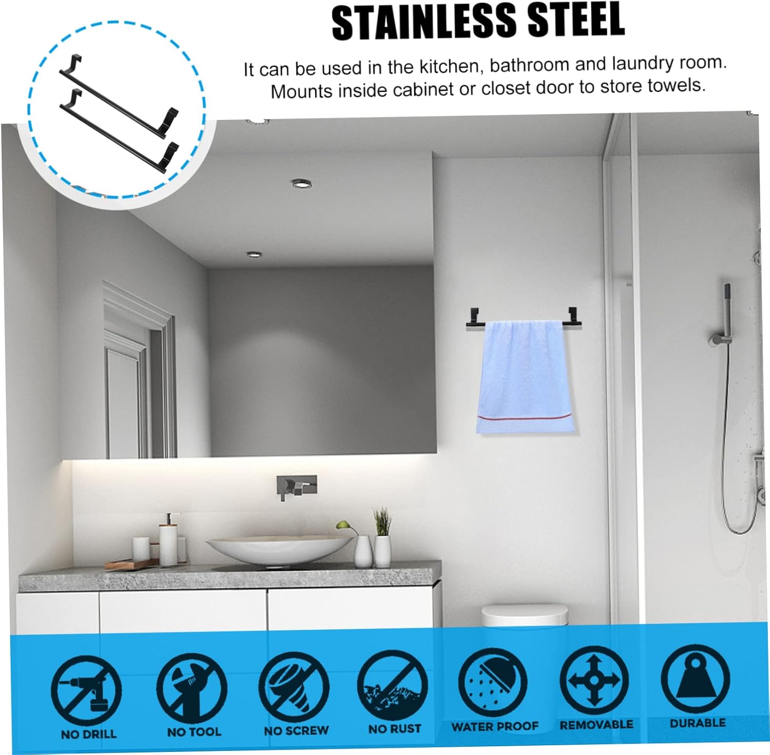 Towel BarPcs Door Coat Hangers Hook Wall Towel Holder Towel Holder for Kitchen Towel Storage Racks Towel Hangers Wall-Mounted Towel Holders Bathroom s Metal