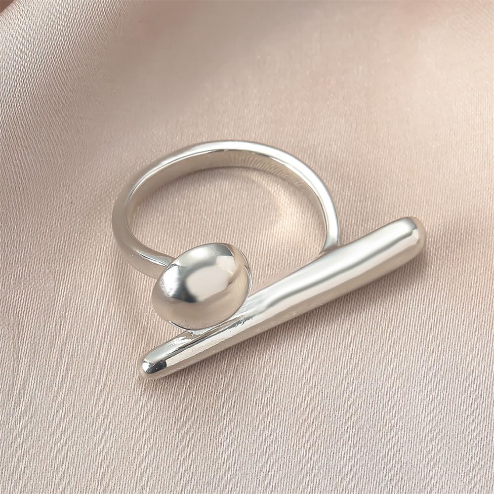 Dtja Round Ball Bar Statement Ring for Women Lady Fashion Geometric Open Wrap Band Tail Rings Comfort Fit Chic Wedding Holiday Party Jewelry Size 6-8 - Image 6