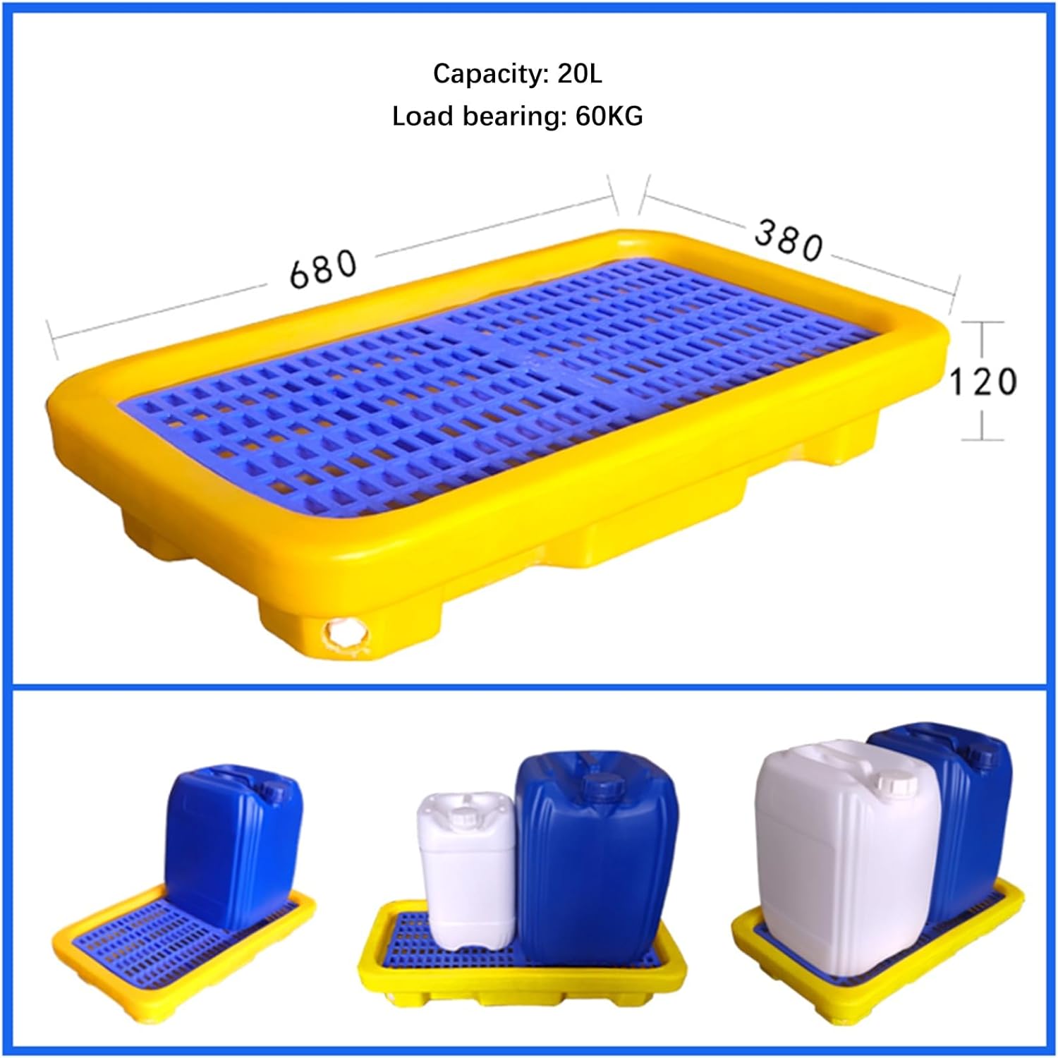 Leakproof Oil Drum Tray - Spill Containment Platform, Modular Polyethylene Pallet with Drain Outlet for Warehouses, Anti-Skid, Stackable for Oil Drums & Paint Buckets.