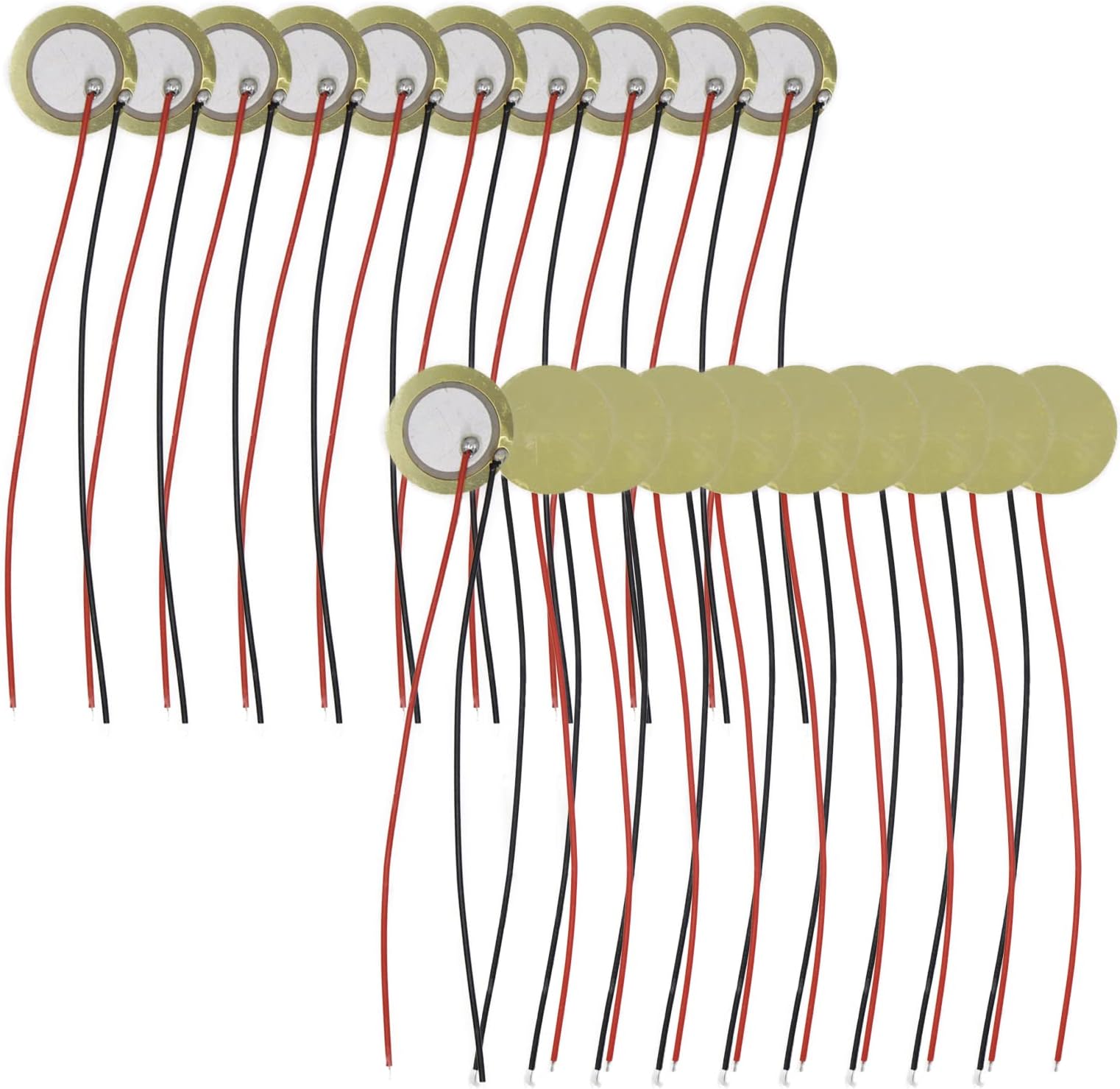 Pack of 20 Piezo Disc, 20mm Piezo Discs Transducer with 3.94inch Leads, Acoustic Contact Microphone Piezo Pickup, Piezo Elements for Drum Triggers Microphone Trigger Element CBG Guitar