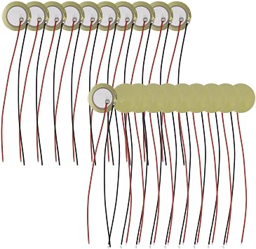 Pack of 20 Piezo Disc, 20mm Piezo Discs Transducer with 3.94inch Leads, Acoustic Contact Microphone Piezo Pickup, Piezo Elements for Drum Triggers Microphone Trigger Element CBG Guitar
