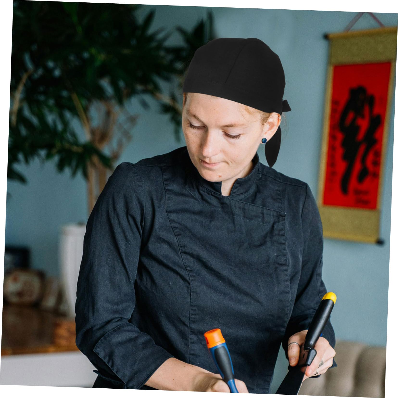 POPETPOP 6 Gorros de Chef Cómodos y Resistentes para Cocina y Restaurante de Algodón Negro Accesorios para Personal de Servicio