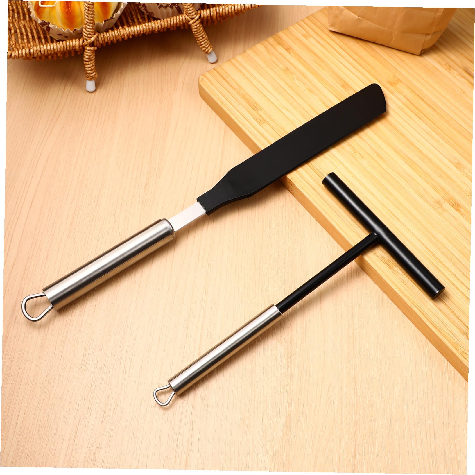 Spatule pour crêpe en inox et grattoir pâtisserie ensemble pour crème beurre et pâte outil réutilisable acier résistant pour cuisine maison et fête