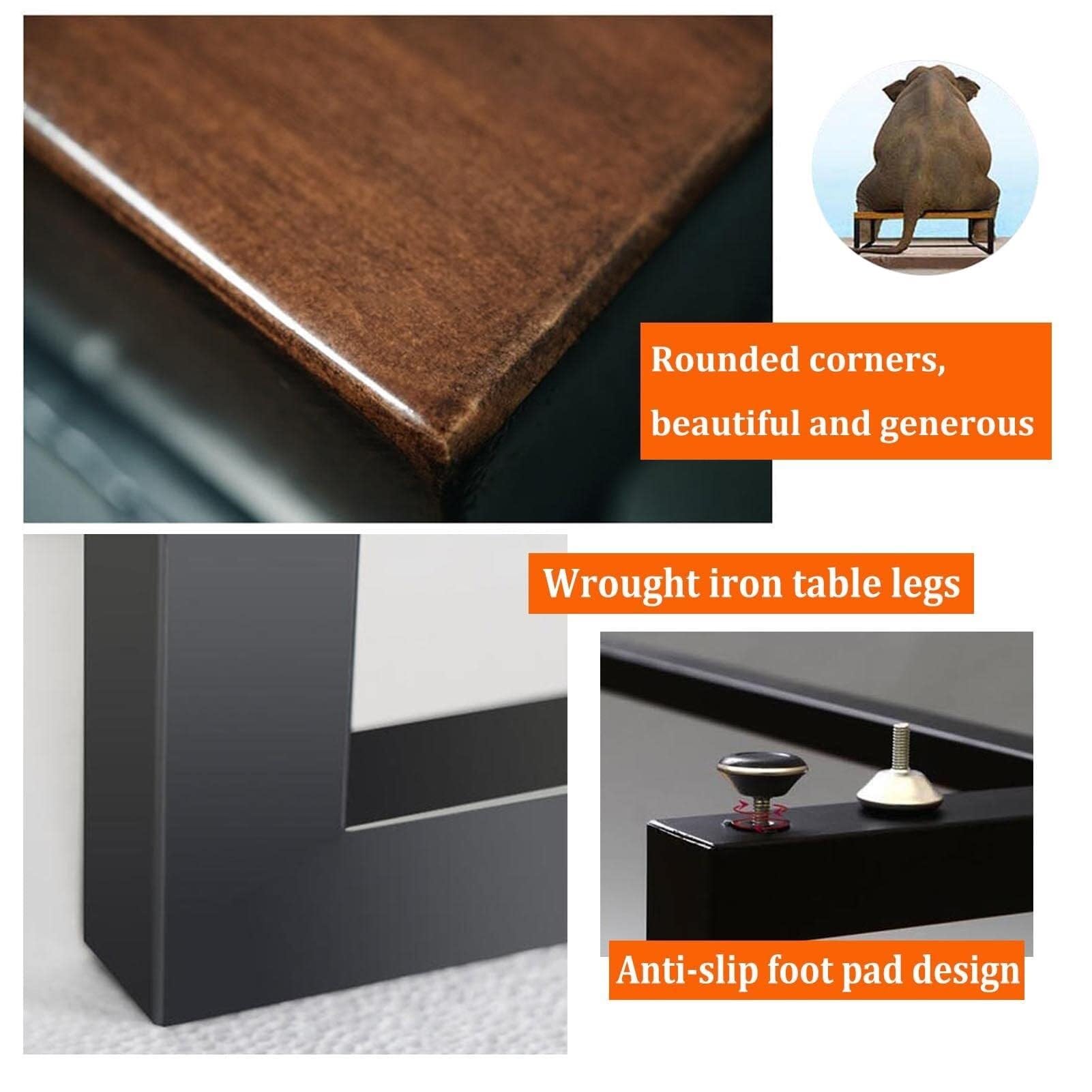 Biurko Stolik Pod Komputer, Biurko Komputerowe Z Litego Drewna Z Nogami Z Kutego Żelaza, Biurko Do Biura Domowego, Biurko Do Nauki, Grubość Blatu 5 Cm Wzornictwo Przemysłowe(120x60x75cm)