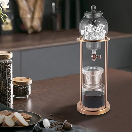 Miniatura 9 de Cafetera de lujo con gotero de acero inoxidable y vidrio de borosilicato, para el hogar, cafeterías, cafeterías, oficinas, 20.3 fl oz, color dorado