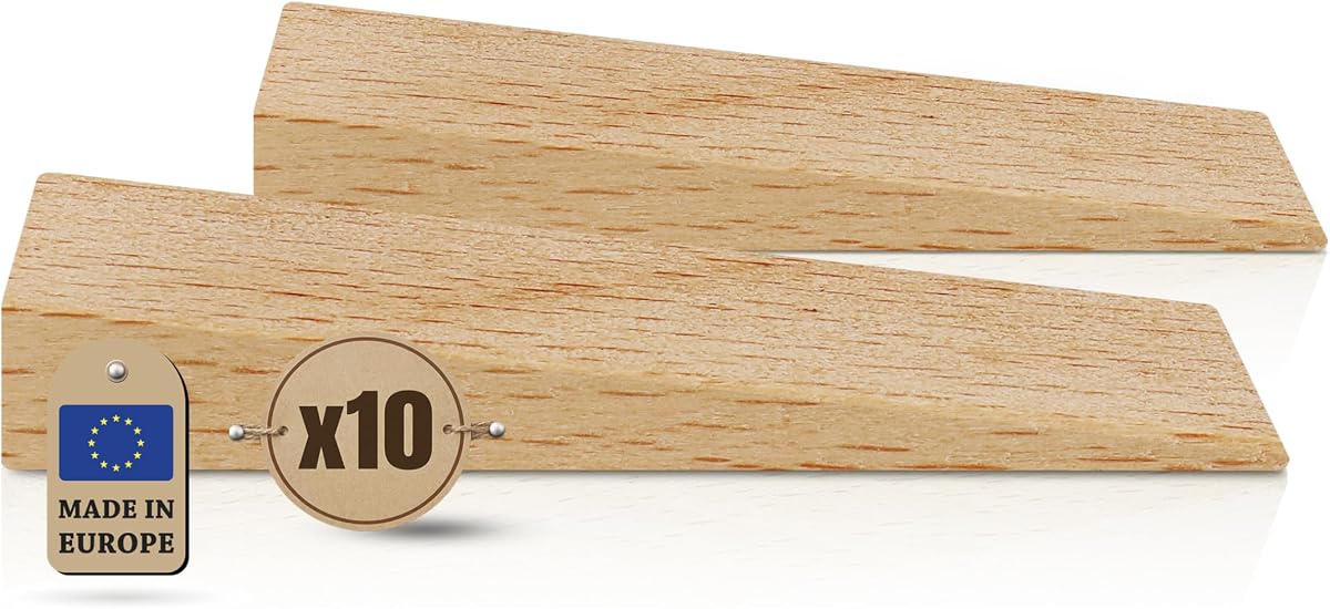 Tolux Wooden Wedges, 65 × 20 × 12 mm (2.56" × 0.79" × 0.47"), Pack of 10 | Beech Wood Door Stops, Hardwood Wedges, Wooden Doorstop, Beech Wood Wedges, Ideal for Carpentry, Construction and DIY