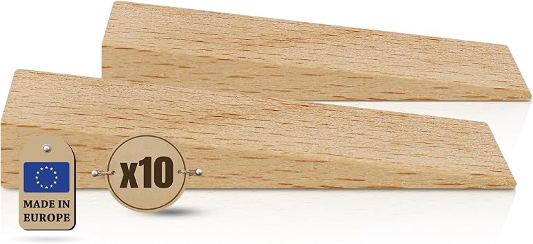 Tolux Wooden Wedges, Hardwood Wedge, Beech Wood Wedge, Wooden Doorstop, Handy Tool in Carpentry, Construction and Various DIY Projects, Size 65x20x12 mm, Pack of 10 pcs