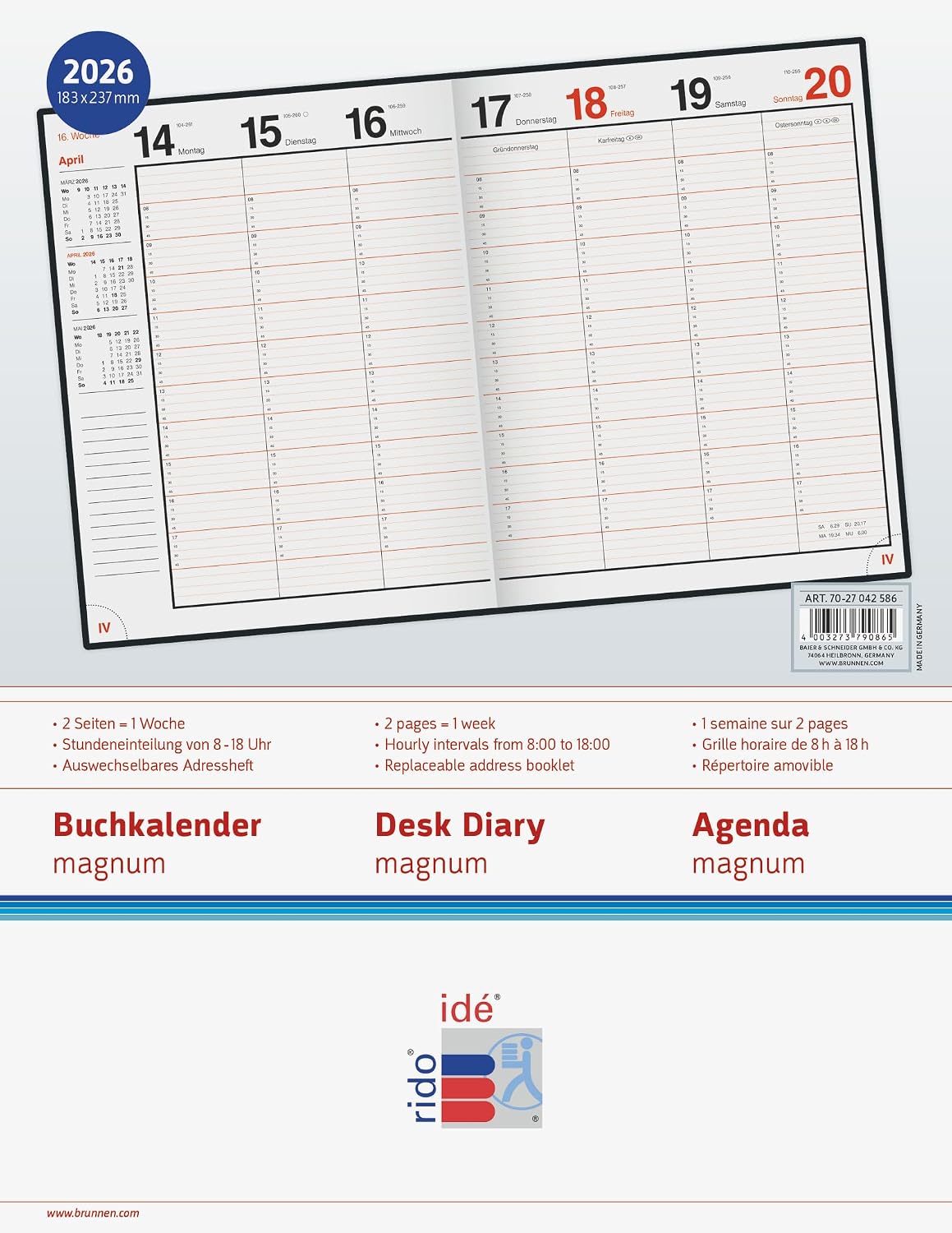 rido/idé Book Calendar Model Magnum 2026 | 183 x 240 mm, Plastic, Dark Green