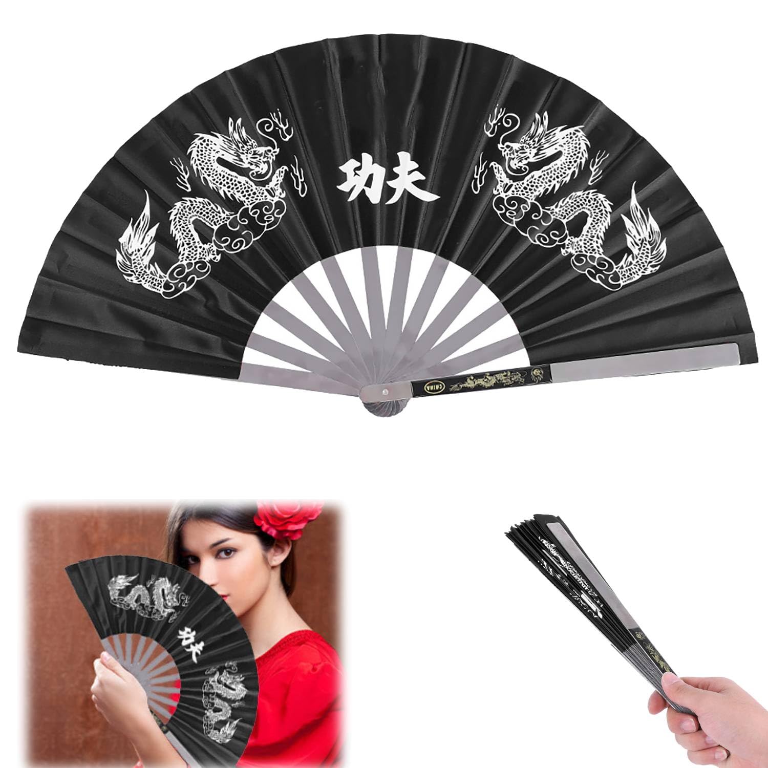 Abanico Tai Chi Soporte Acero Inoxidable Abanico Nailon Abanico Tai Chi Estilo Tradicional Chino Artes Marciales Rendimiento Abanico Tai Chi