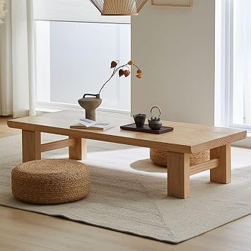 Japanese Floor Table, Wood Low Coffee Table for Sitting On The Floor,Rectangular Tatami Tea Table for Living Room Home Office55.2x23.7x15inch, A
