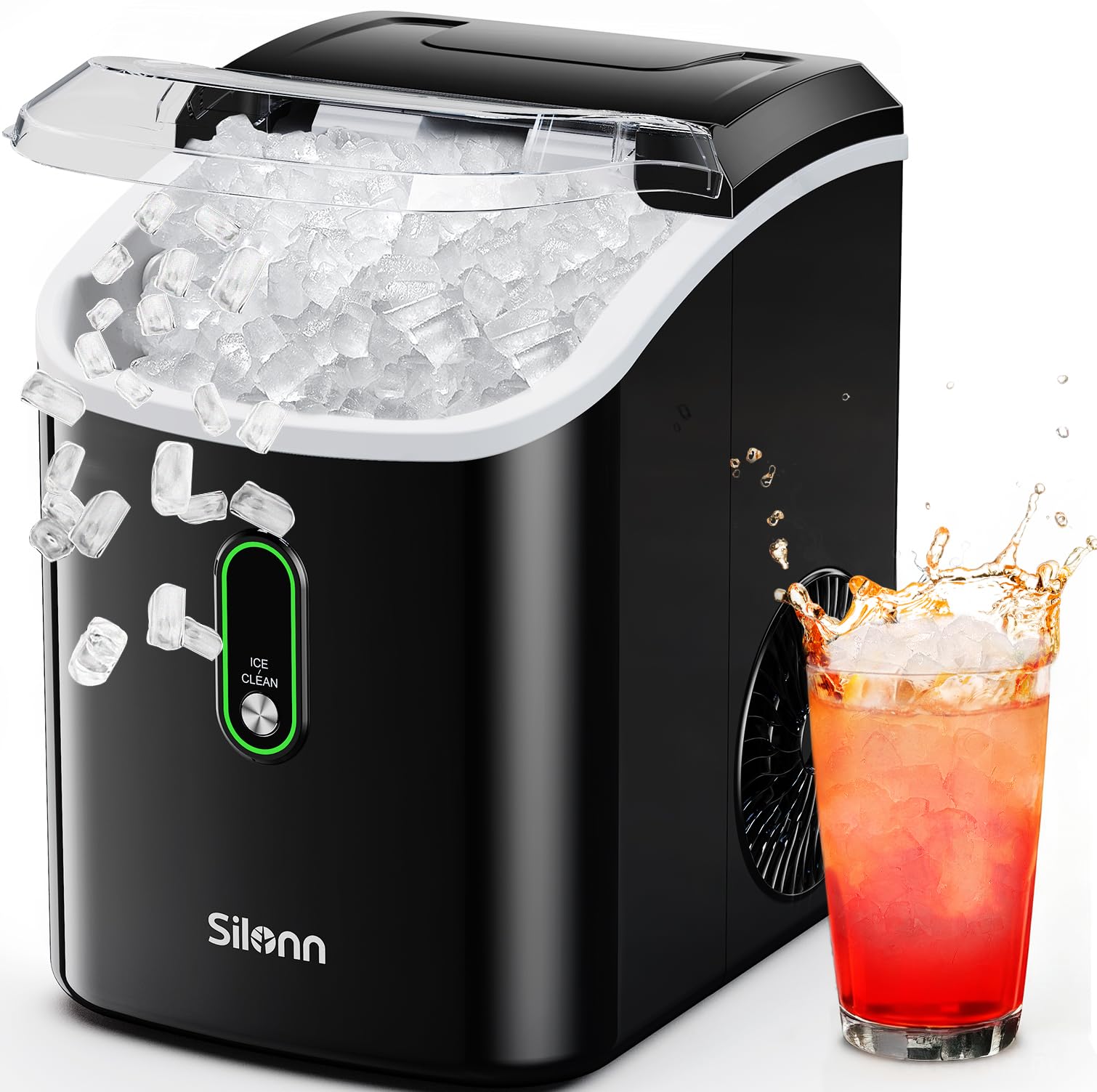 Sponsored Ad - Silonn Nugget Ice Maker Countertop, Pellet Ice Machine with Self-Cleaning Function, Sonic Ice Maker Produces 33lbs of Chewable Ice in 24 Hours, Ideal for Home Kitchen and Office (Black)