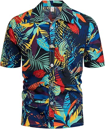 Men's Floral Hawaiian Button Down Casual Shirt