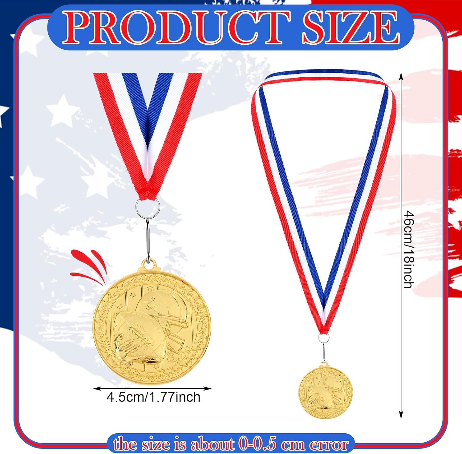 Yinkin 30 Pcs Football Soccer Award Medals Bulk Gold Trophy Medal with Neck Ribbons Metal First Place Award Winner Prize Gift for Sports Match Competition Teams
