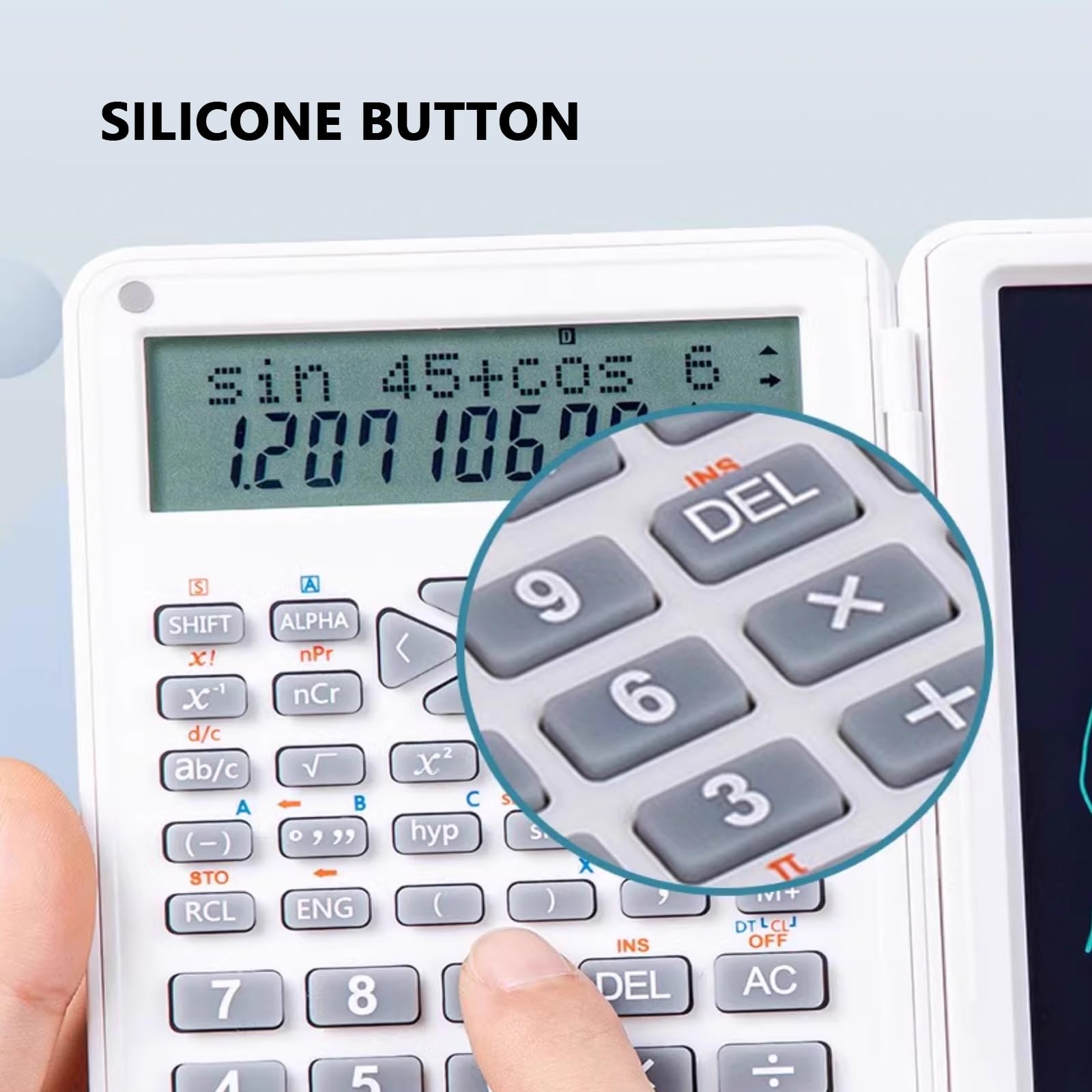 Calculatrice Scientifique 240 Fonctions avec Tableau d'Ecriture Effaçable Écran LCD à 12 Chiffres Calculette Simple 18×15cm，pour Bureau École，Noir，Blanc(White)