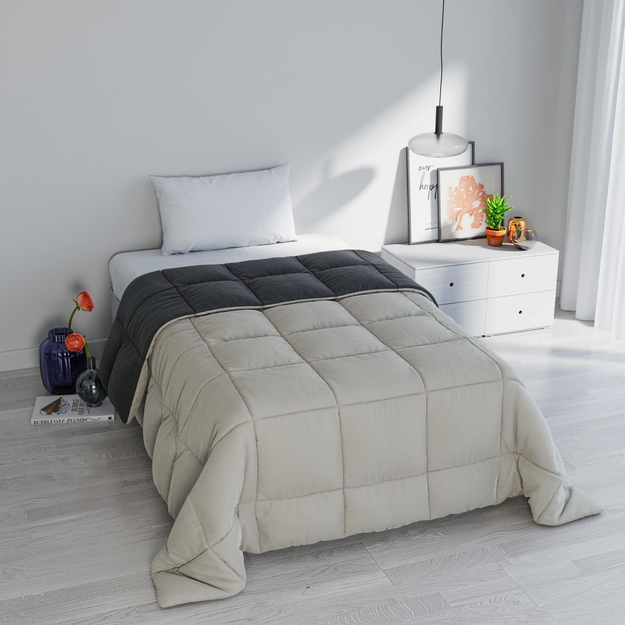 Italian Bed Linen Elegant Colcha de Invierno, Gris Oscuro/Gris Claro, 170x260 cm