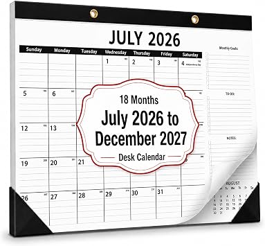 Desk Calendar 2026-2027 - 17" x 12" 18-Month Desk & Wall Calendar 2026-2027 July 2026 - Dec 2027, Thick 120g No-Bleed Paper, Gold Hanging Holes, Practical Gift for Colleagues & Office
