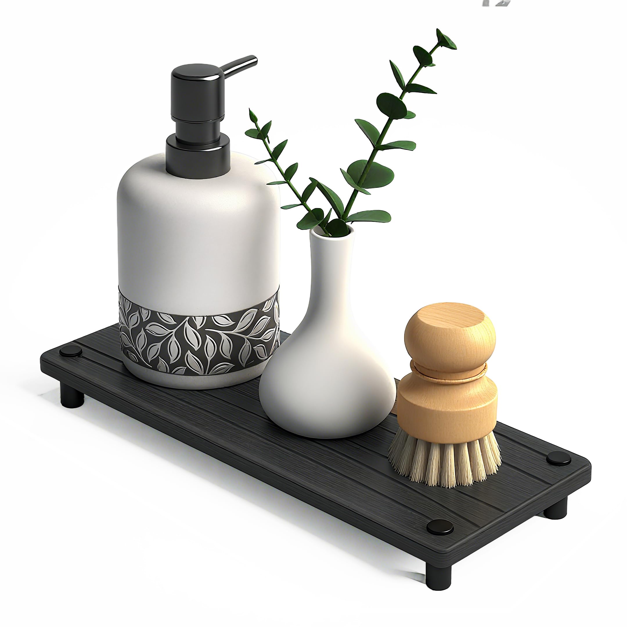 Photo 1 of Quick Dry Sink Caddy Kitchen Sink Organizer, Water Absorbing Stone Tray for Sink, Stone Drying Tray, Diatomite Faucet Mat & Protector, Dispenser Sponge Holder, Stone Soap Tray for Bathroom Counter
