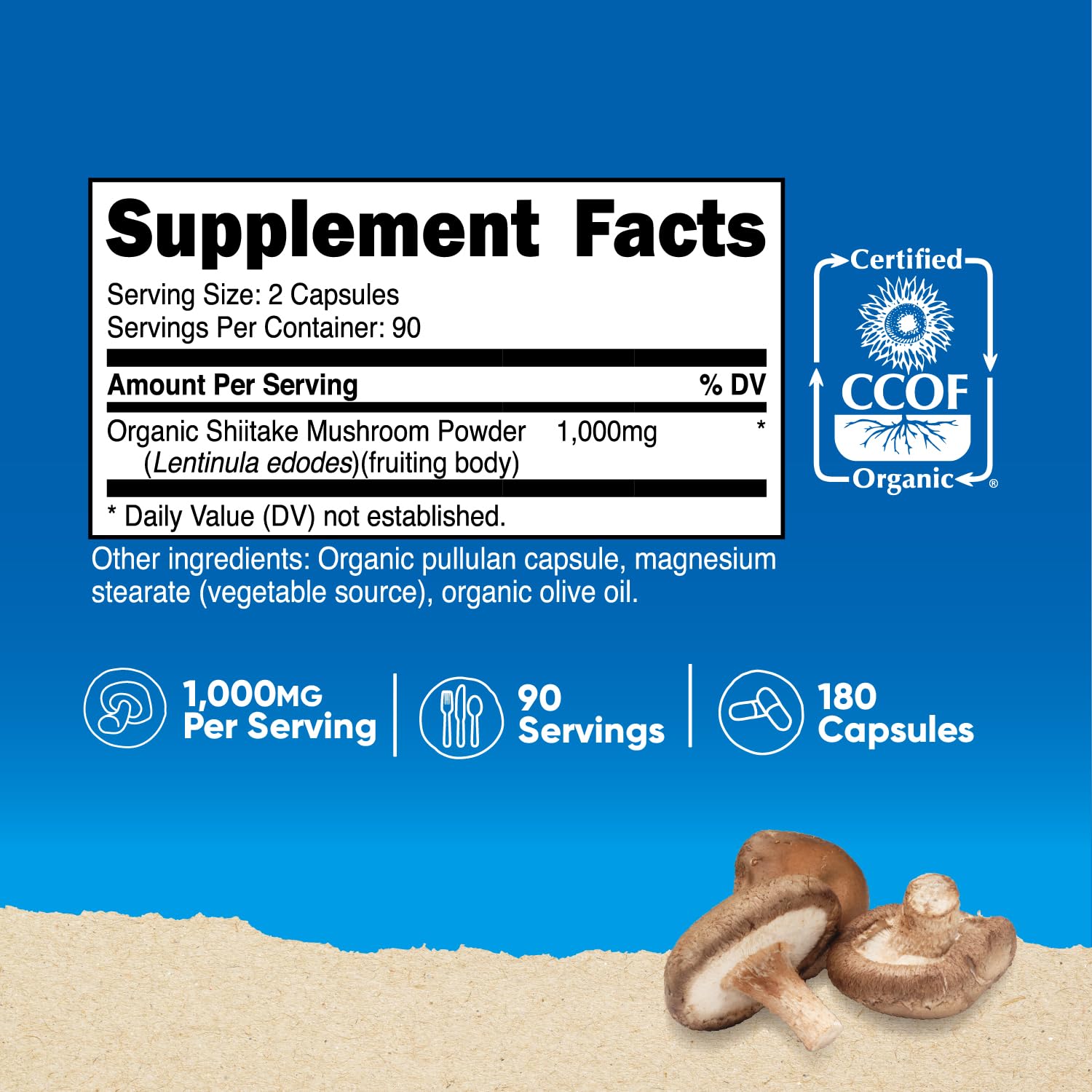 Nutricost Organic Shiitake Mushroom (1000mg) 180 Capsules, CCOF Certified — Amazon image 2