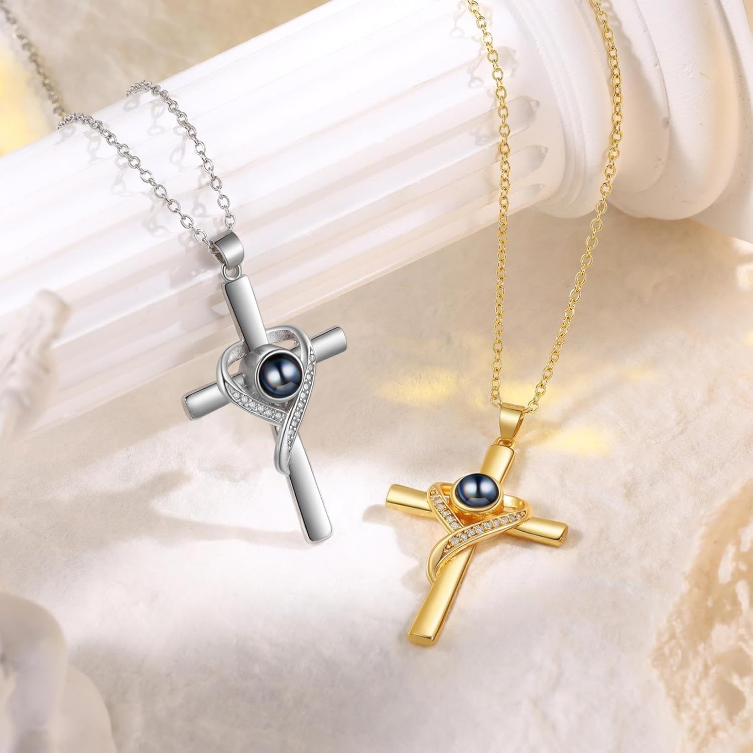 Personalized Photo Projection Cross Necklace, Custom Picture Keepsake Jewelry with Color & Black White Projection, Memorial Gift for Women Men