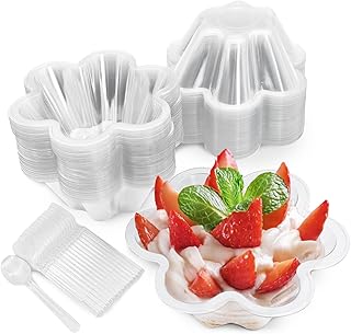200 Pack 8 oz Plastic Dessert Cups with Spoons, Disposable Ice Cream Bowls for Sundae Tiramisu Yogurt Trifle Appetizer Snack Salad, Clear Pudding Parfait Shooter Jello Fruit Cups for Party Event