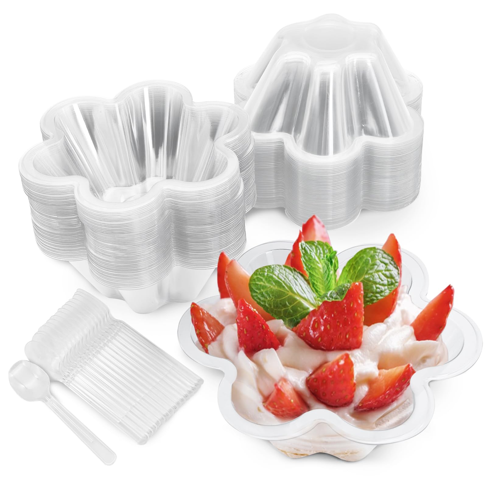 Slomg 200 Pack 8 oz Plastic Dessert Cups with Spoons, Disposable Ice Cream Bowls for Sundae Tiramisu Yogurt Trifle Appetizer Snack Salad, Clear