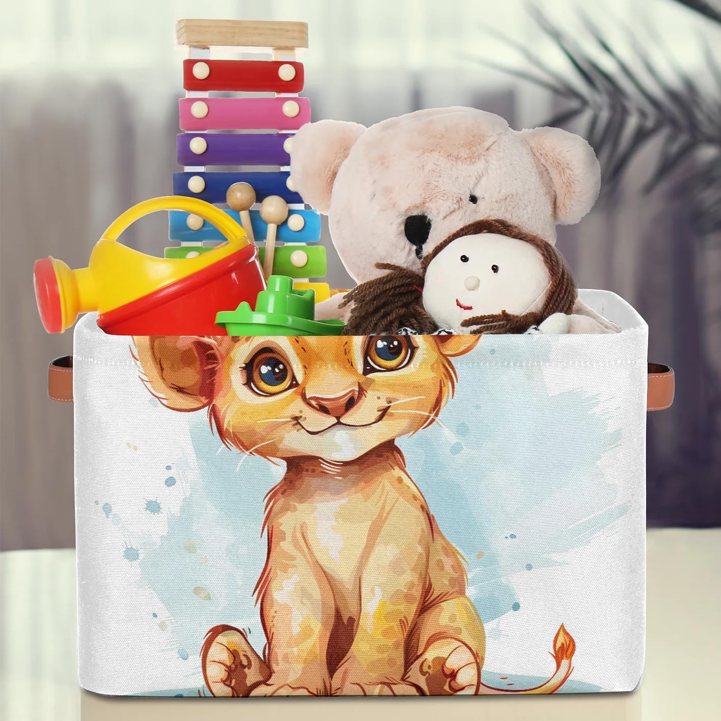 Cartoon Lion King Large Storage Baskets for Shelves, Closet Organizers Fabric Storage Bins with Handles, Decorative Collapsible Basket for Home Organizing Clothes Toy, 2 Pack