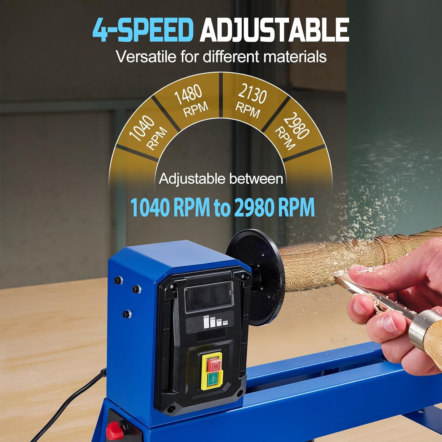 GarveeTech Wood Lathe, 14 in x 40 in, Power Wood Turning Lathe 400W, 4 Speed 1040/1480/2130/2980RPM, Benchtop Wood Lathe for High Speed Sanding and Polishing of Finished Work