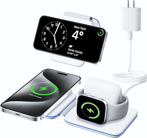 Estación de carga para múltiples dispositivos Apple, base de carga inalámbrica magnética 3 en 1 para iPhone 15141312ProPlusMax, cargador de viaje