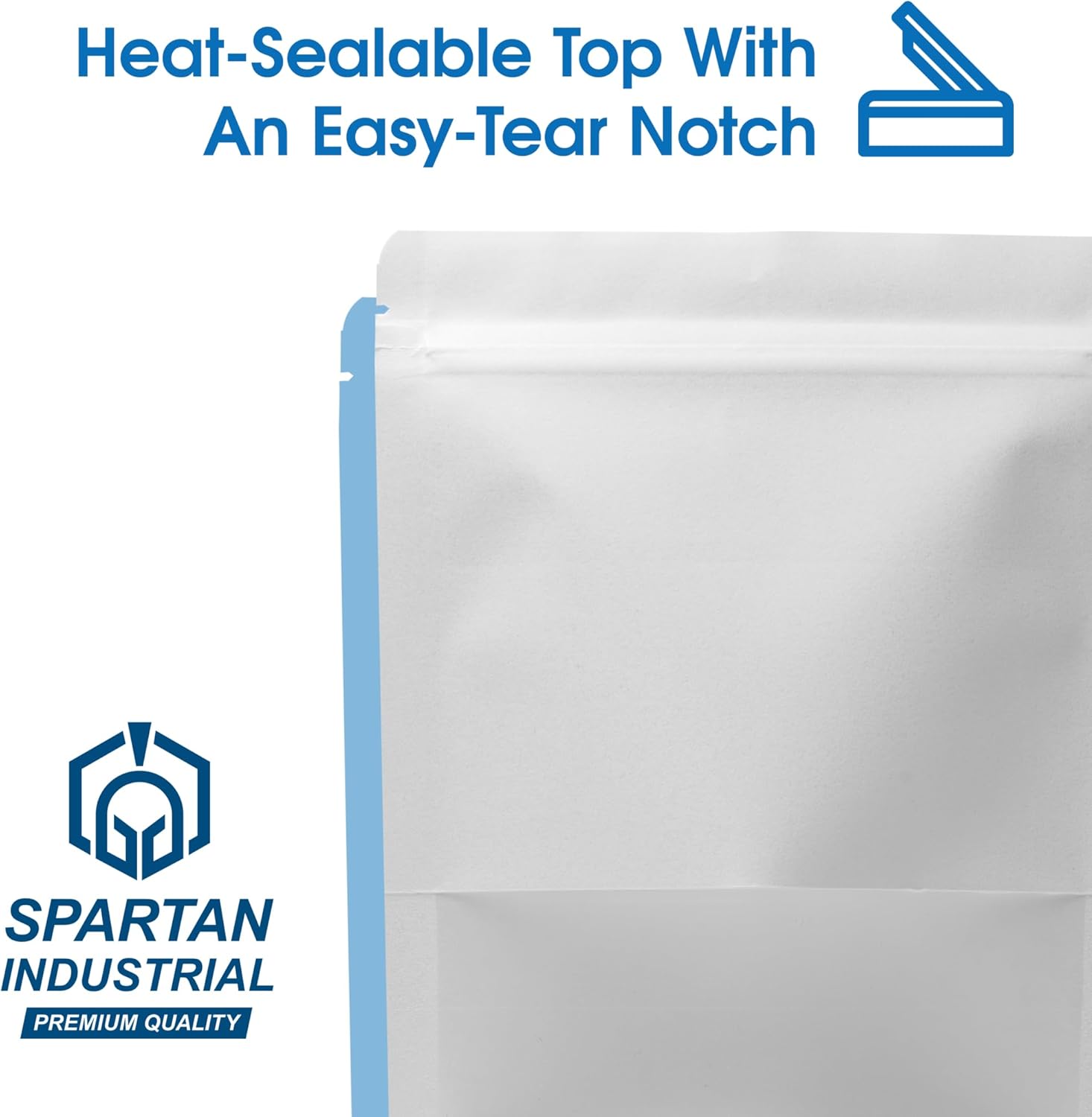 Spartan Industrial - 7" X 10" White Stand-Up Pouch Bags - Pack of 500 Large Smell-Proof Storage Bags for Bulk Food Packaging, Homemade Treats, Bath Products, and More
