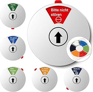Büro Türschild 6 Optionen Bitte nicht stören, In einem Meeting, Komm rein, Nicht im Büro, Bin gleich zurück, Bitte klopfen, Geschäfts-Statusanzeige für den Arbeitsplatz, 15 cm Silber 1 Stück Logo