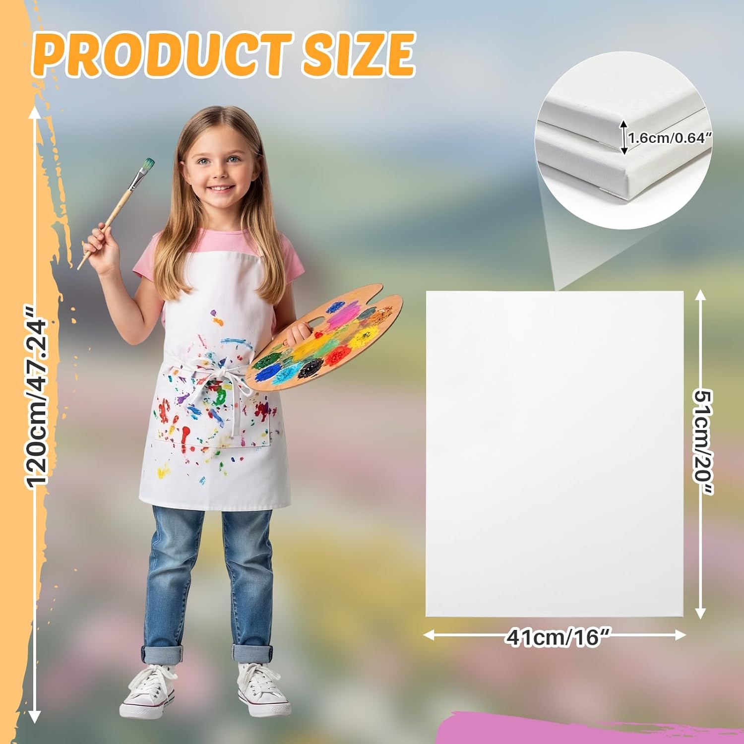 CONDA 16x20 inch Stretched Canvas for Painting, 5 Pack Primed Large Canvas, Primed Acid-Free Cotton 5/8 Inch Profile Value Bulk Pack for Acrylics, Oils Painting